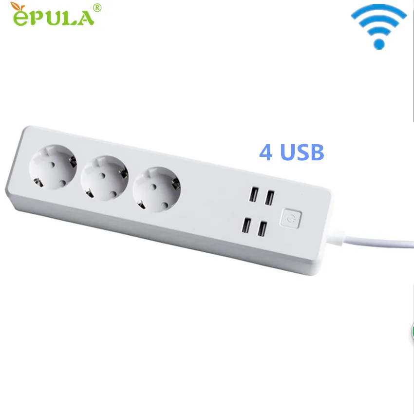 

Wifi Wireless Remote Control Power Socket Smart Home Strip Plug EU 3 AC Socket 4 USB Charging Ports Working With Amazon Alexa