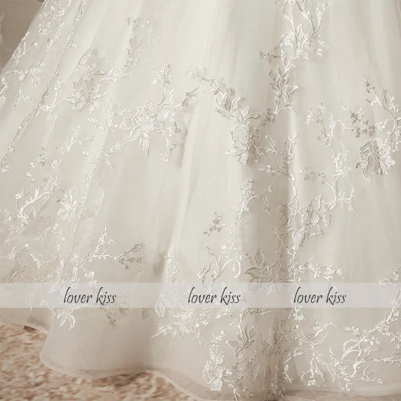 Lover Kiss Vestido De Noiva/ прозрачное Тюлевое свадебное платье с рукавом, кружевное свадебное платье с бисером и низкой спинкой