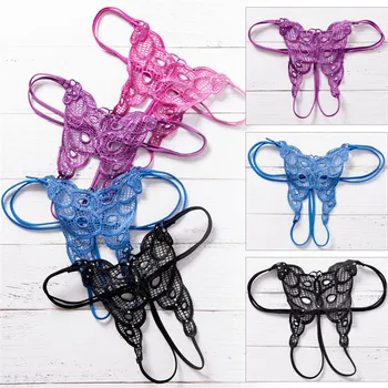 

Sexy Women Lace Thong Panties Erotic Open Crotch Crotchless Brief Underwear G-string Thong Bows Female T Pants