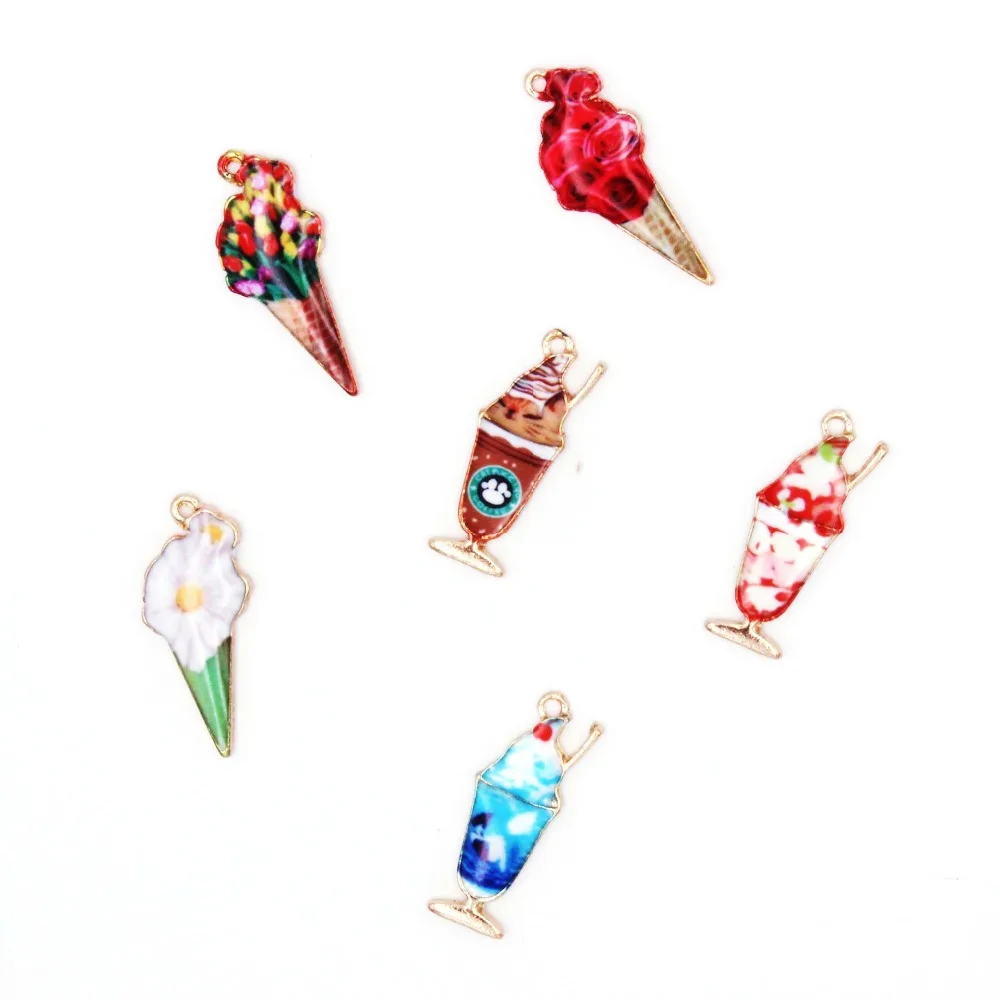 

10pcs DIY Jewelry Accessories Printed enamel Ice Cream cone charms for bracelet Earrings making fashion handmade Alloy pendants