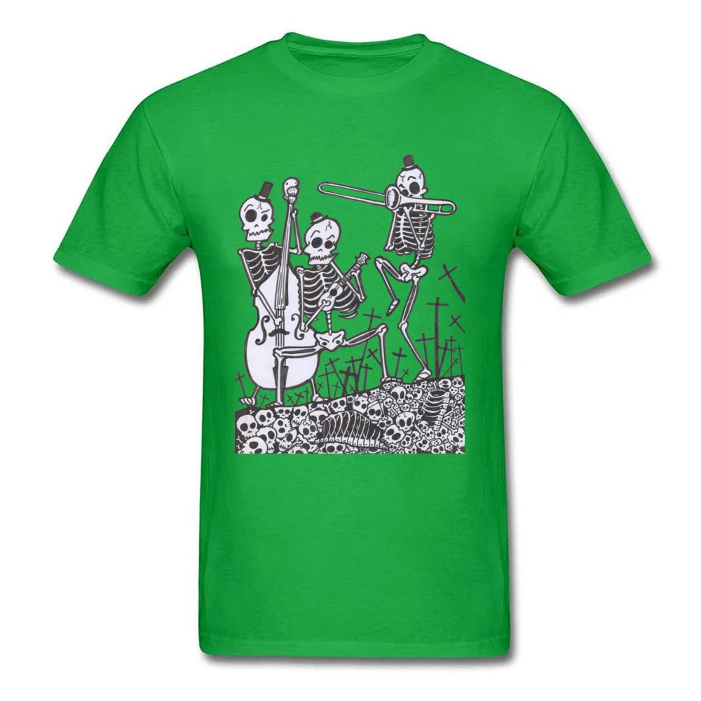 Skeleton Jazz Band O Neck T Shirts Summer Autumn Tops Tees Short Sleeve Latest Cotton Fashionable Tops Tees Custom Men Skeleton Jazz Band green