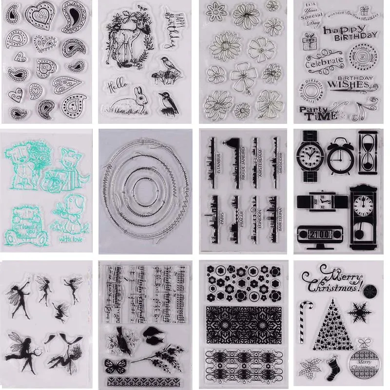 

World skyline/watches/stitched circles Transparent Clear Stamp for DIY scrapbooking/photo album card making stationary supply
