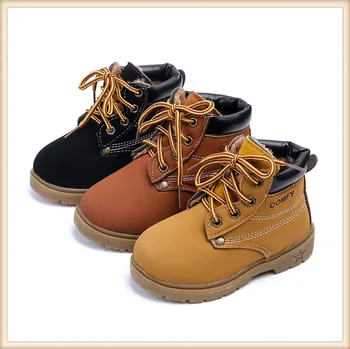

Leather shoes children in the autumn of 2019 new fashion yellow leather PU short section of men and women children Martin boots