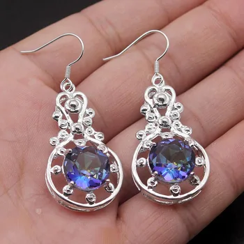 

Unique Fashion Blue Women Earrings 925 Sterling Silver set Natural Stone Wedding Party girl Earring EHBK-017