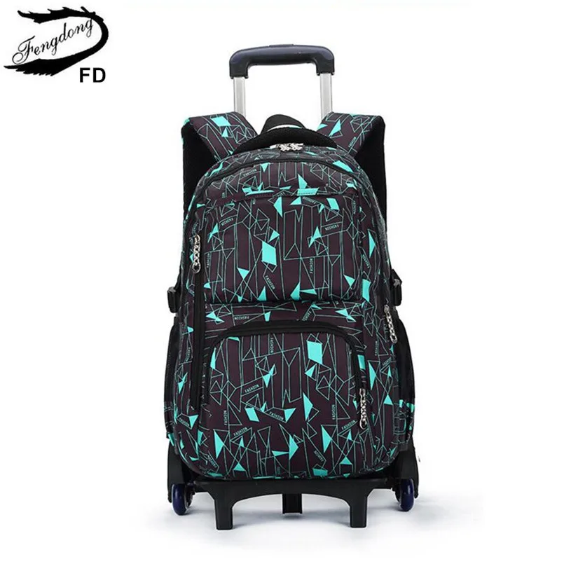

Fengdong detachable children's backpack with wheels kids trolley school bag wheeled school backpack for girls bookbag child bag