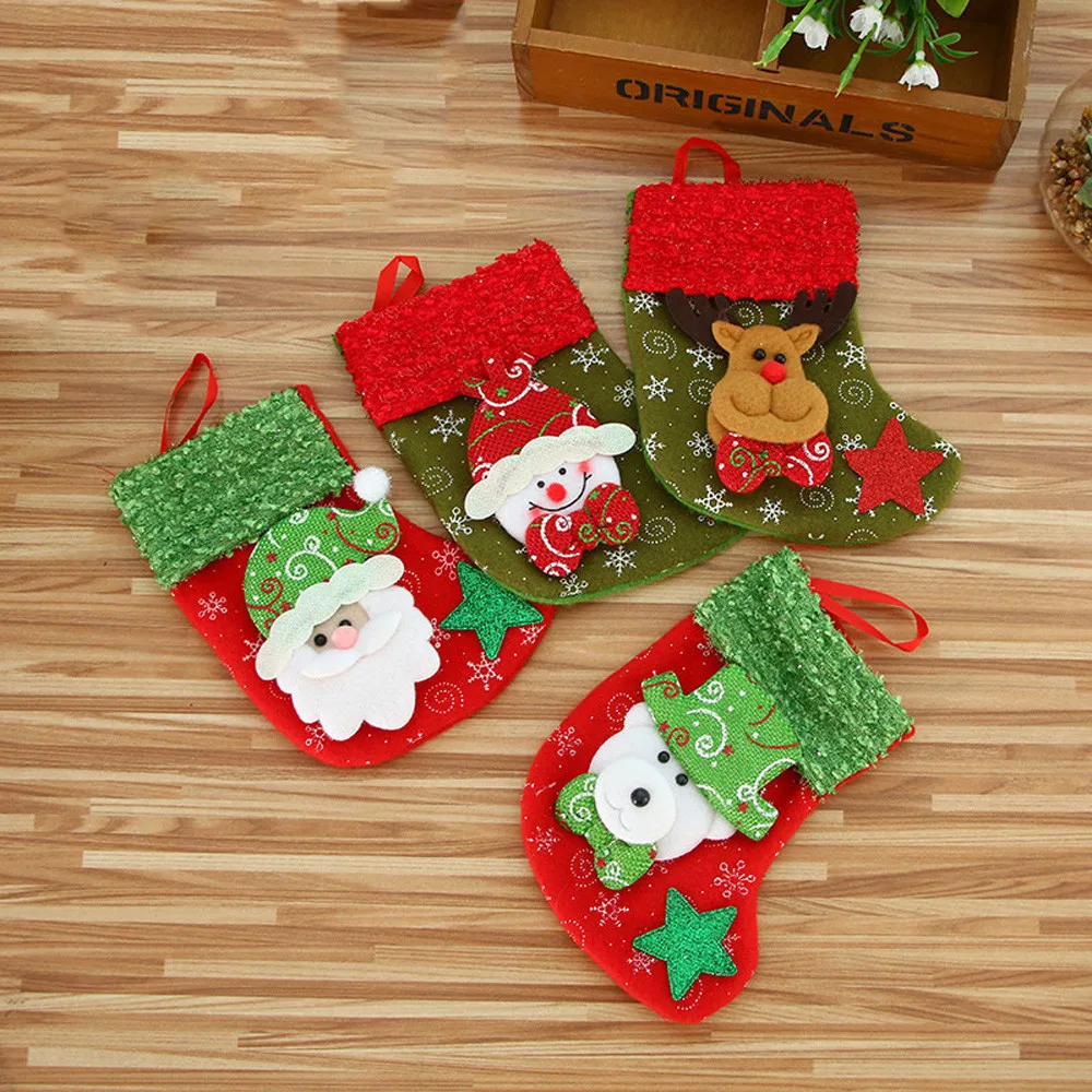 

2019 New Christmas Stocking Mini Sock Santa Claus Candy Gift Bag Xmas Tree Hanging Decor Christmas Decorations For Home #NE1009