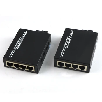 

1 Pair 10/100/1000Mbps Fiber Optic Ethernet Media Converter Gigabit Single Mode Single Fiber with 4 RJ45 UTP and 1 SC Port