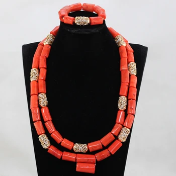 

Quality Real Coral Men Bead Jewelry African Big Original Coral Beads Wedding Jewelry Set Groom Necklace Bracelet Set CG039