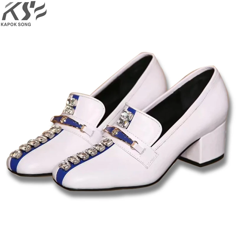 

2018 women leather shoes metal pearl really leather shoes fashional genuine leather luxury designer comfortable female