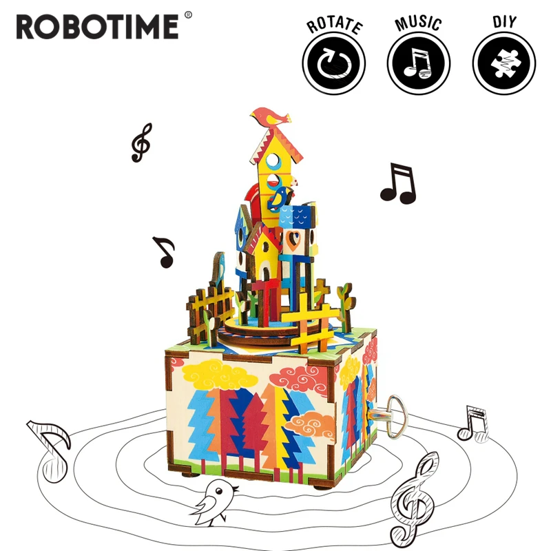 

Robotime DIY Castle in the Sky 3D Wooden Puzzle Game Assembly Rotatable Music Box Toy Gift for Children Adult AM307