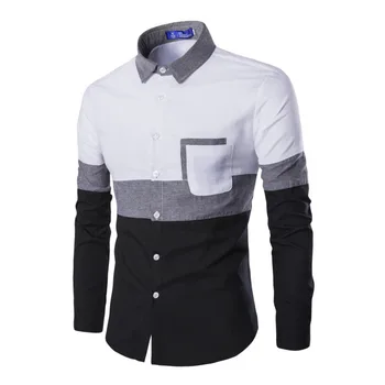 

New Mens Fashion Stitching Color Camisa Slim Long Sleeve Shirts Men Designer Casual Shirt 2 Colour