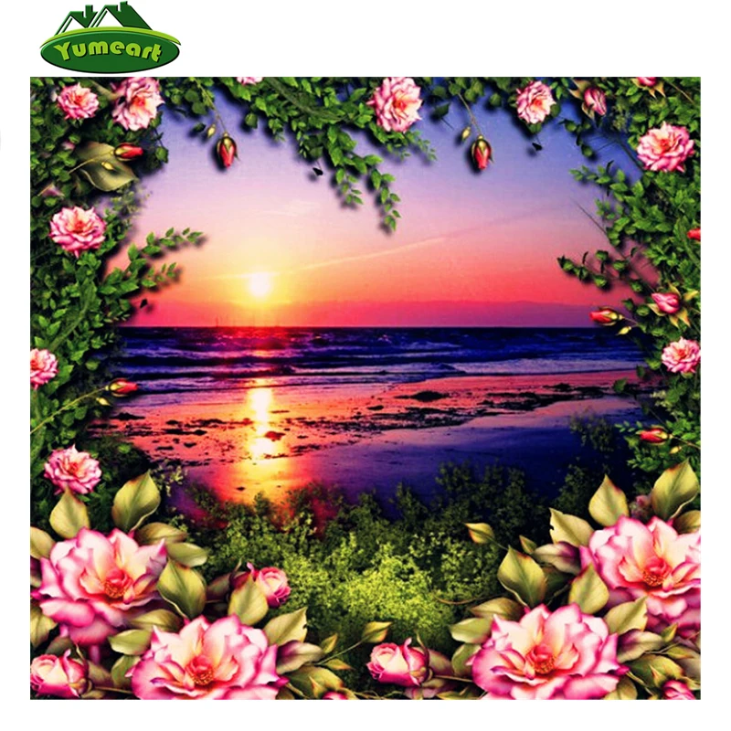 YUMEART закат живопись розы из бриллиантовой вышивки наборы алмазная цветок для