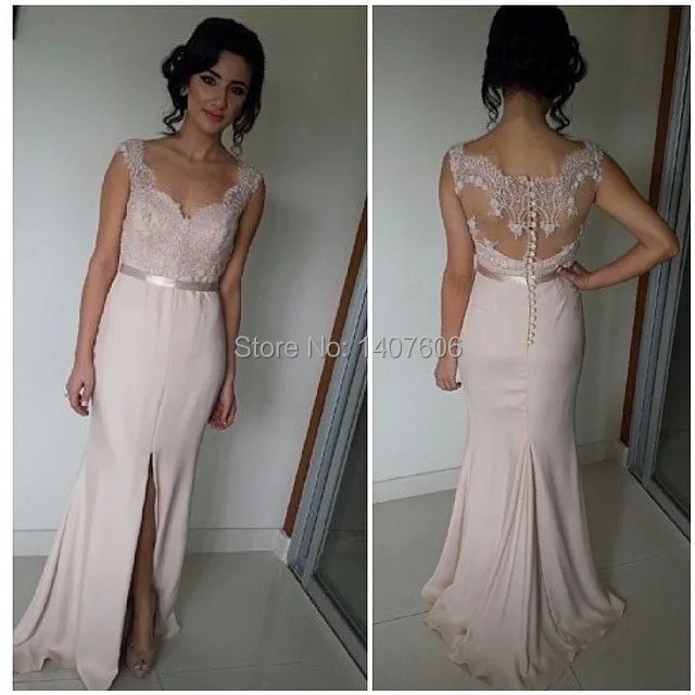 Elegant 2017 New Fashion Lace Mermaid Bridesmaid Dresses Bodice Elegant 2017 New Fashion Lace Mermaid Bridesmaid Dresses Bodice Peach Color Chiffon Gowns Sheath Party Gown In From
