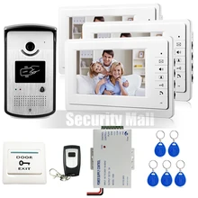 Chuangkesafe-Nuevo Sistema Home 7 pulgadas de Video Teléfono de Puerta de Intercomunicación 3 Monitores Blanco + RFID Cámara Timbre + Desbloqueo Remoto En Stock