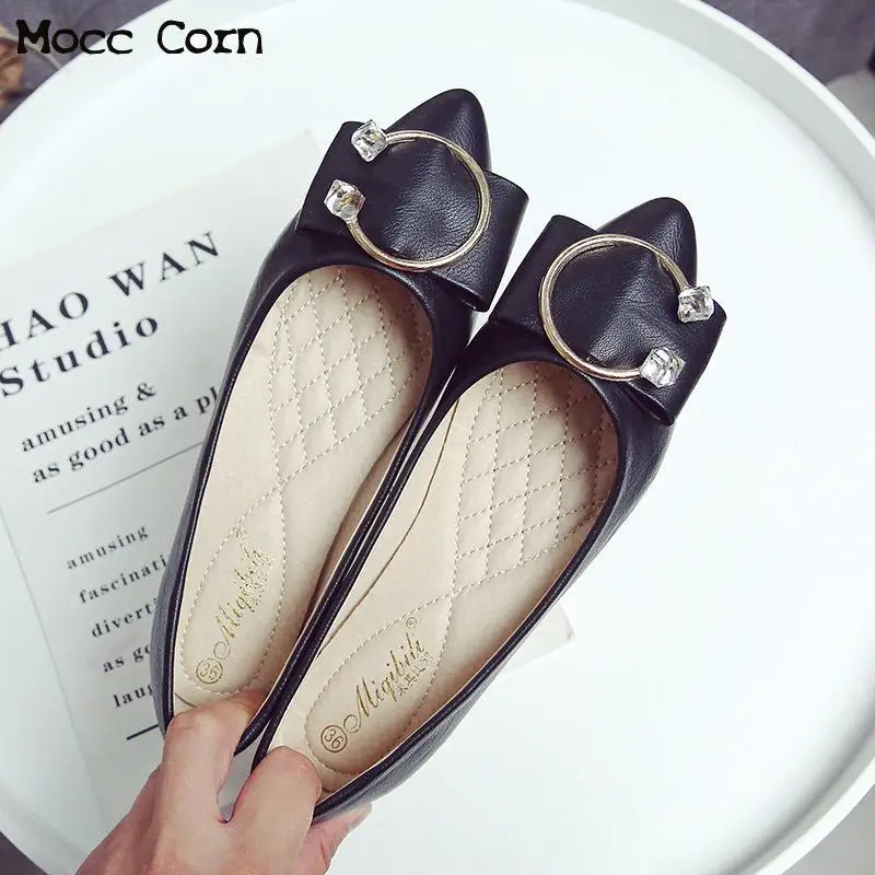 

Women Slip On Fashion Shoes Crystal Flats Loafers Female Bow Flat Shoes Lady Casual Footwear Office Work Shoes Plus Size 42 43
