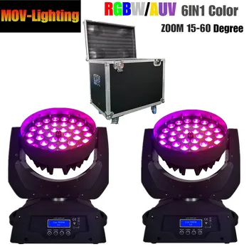 

flight case package 2pcs/lot led wash 36*18w rgbwY uv moving head light dmx dj