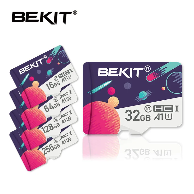 Bekit картой Micro SD объемом 16 Гб оперативной памяти, 32 Гб встроенной памяти, 64 ГБ 128 ГБ 256 Class10 TF карты A1 UHS-3 80 МБ/с. памяти microsd карты для samrtphone и настольный ПК