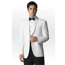 Tuxedos White Jacket black trousers Groomsmen Men Wedding Suits Prom Western style clothes Bridegroom (Jacket+Pant ) custom made