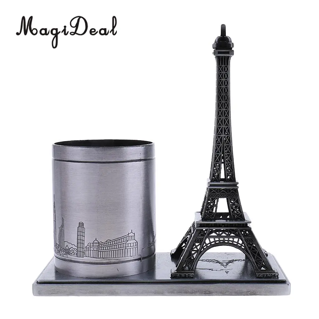 Desktop Organizer Pencil Pen Case Holder Retro Figurines Eiffel Tower Model Metal Crafts Home Decor Miniature Student Gift