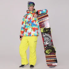 Gsou Снежный мужской лыжный костюм, мужской костюм для сноубординга, лыжная одежда, зимняя желтая и синяя лыжная куртка и желтые штаны, комплект, водонепроницаемый