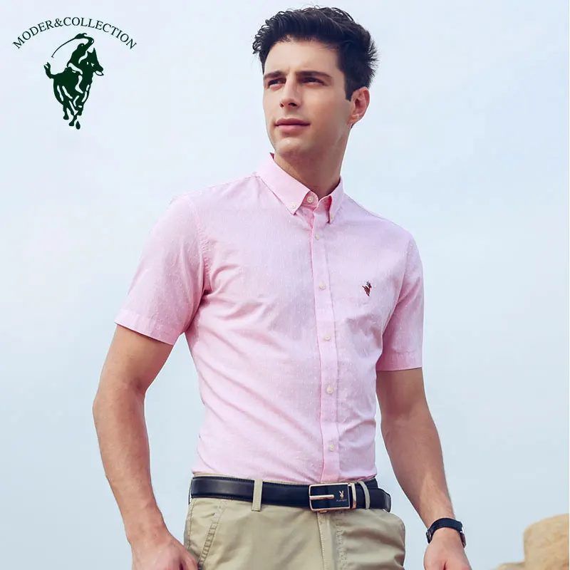 2019 Fashion Summer Men's Short Sleeve Shirt Breathable Smart Casual Style Polka Dot Regular Fit Solid Color Button Down | Мужская