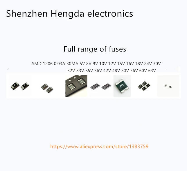 

100pcs High quality patch self-recovery fuse SMD 1206 0.03A 30MA 5V 8V 9V 10V 12V 15V 16V 18V 24V 30V