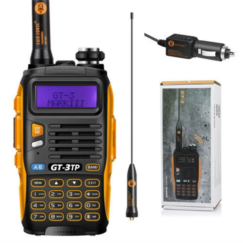 2pcs Baofeng GT-3TP MarkIII VHF/UHF Dual Band FM Ham Walkie Talkie Two-way Radio Transceiver with Speaker Programming Cable