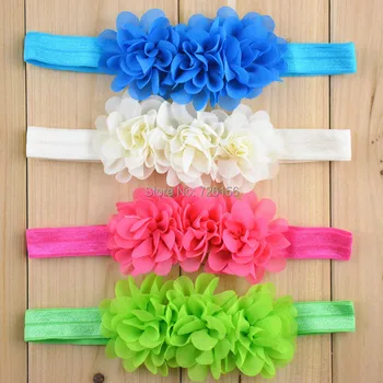 

300pcs/lot Triple 2inch Chiffon Flower With Headband New Born Baby Headband