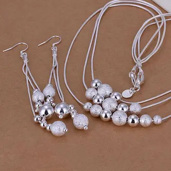 

Factory price top quality Round beads plated 925-sterling-silver sets necklace&earrings free shipping NS122
