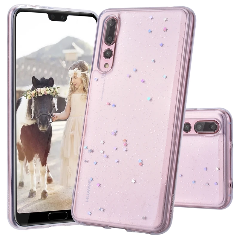 

GrandEver Case For Huawei P20 Lite Pro Cover Silicone For Soft Glitter Bling Stars Clear TPU Case For Huawei Mate 10 Pro Y9 2018