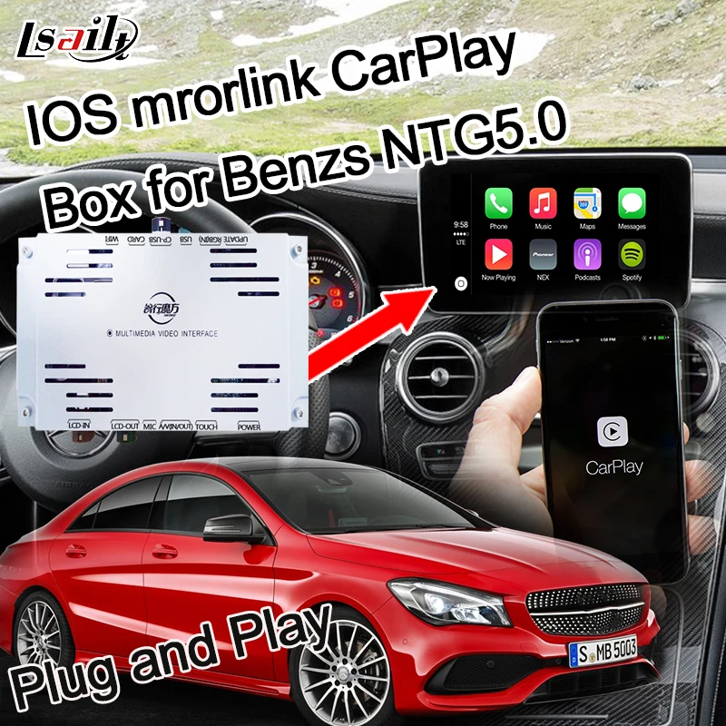 

IOS CarPlaye Mirrorlink Box for 2015-2018 Benz C/E/A/B/ML/GLK ntg5.0 with Siri Command, Waze, Video Play,Online Map