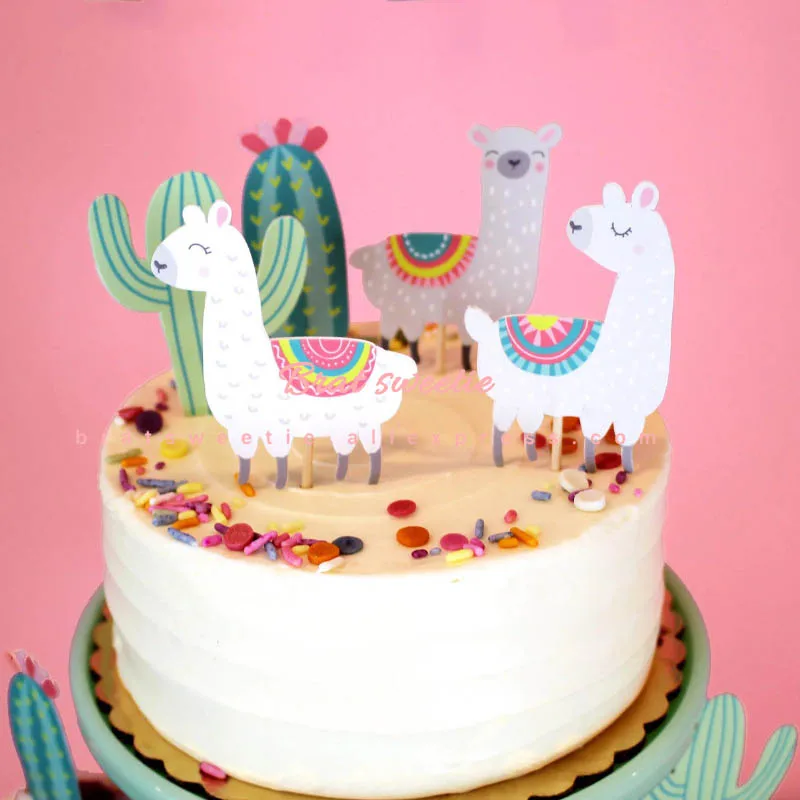 Лама Альпака день рождения одноразовая посуда набор ламы бумажные тарелки и стаканы кактус День Рождения украшения торт Топпер