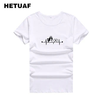 

HETUAF Heartbeat Love Funny Graphic Tees Women Kawaii Shih Tzu Footprint Tshirts Cotton Women Ulzzang Cute T-shirt Women Tops