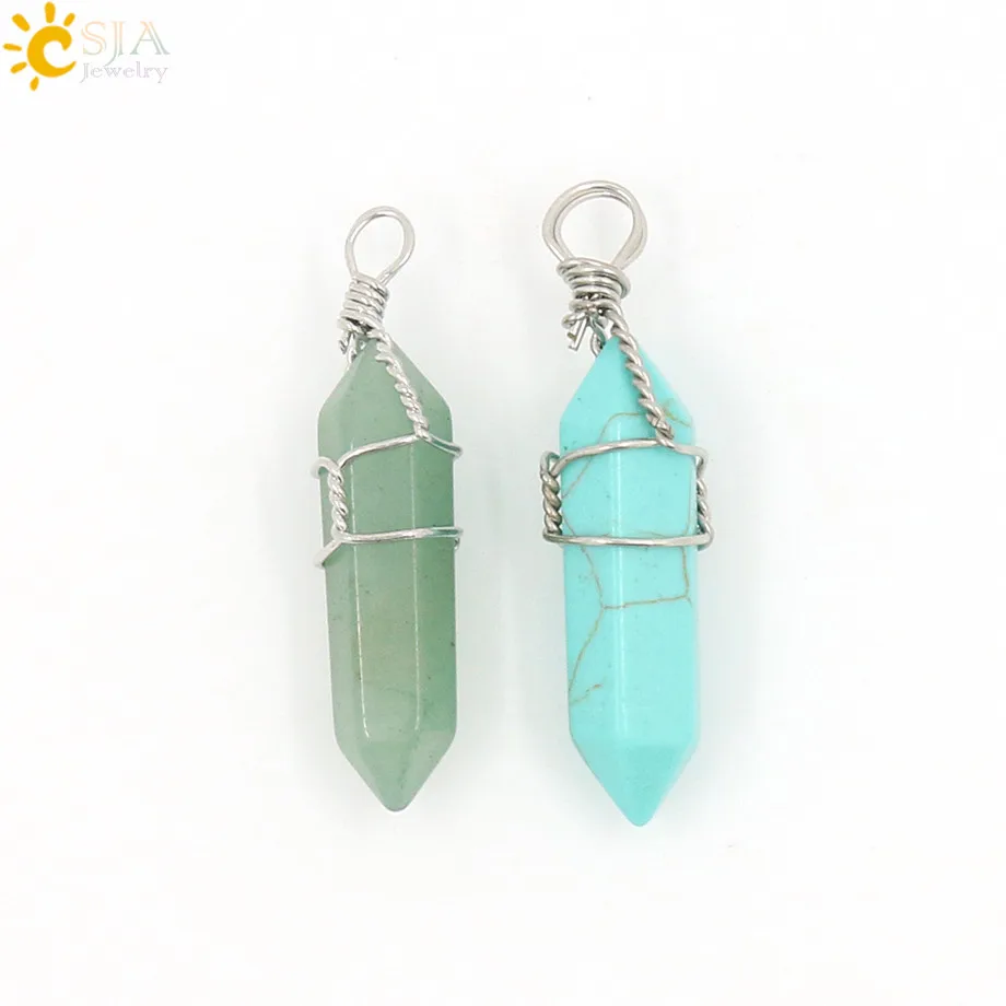 White Glass Turquoise Bullet Shape Pendant