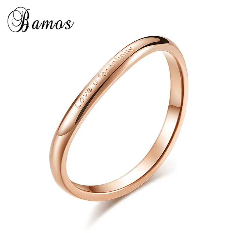 

Bamos Simple Letter Wave Ring Rose Gold Color Stainless Steel Ring Fashion Stackable Promise Rings For Women Summer Jewelry
