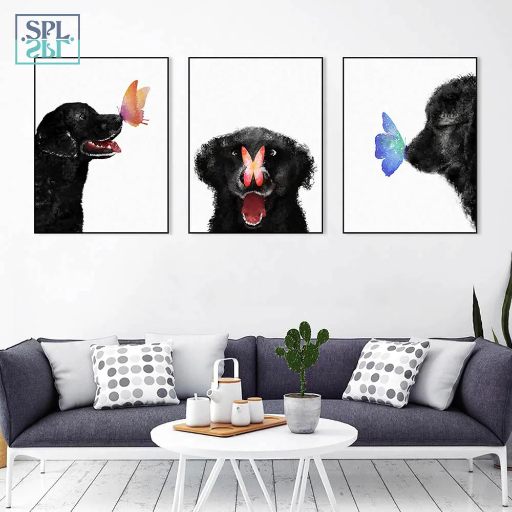 SPLSPL Watercolor Butterfly Cute Pet Dog Canvas Art Print Wall Picture Nordic Home Decor Painting for Living Room No Frame | Дом и сад