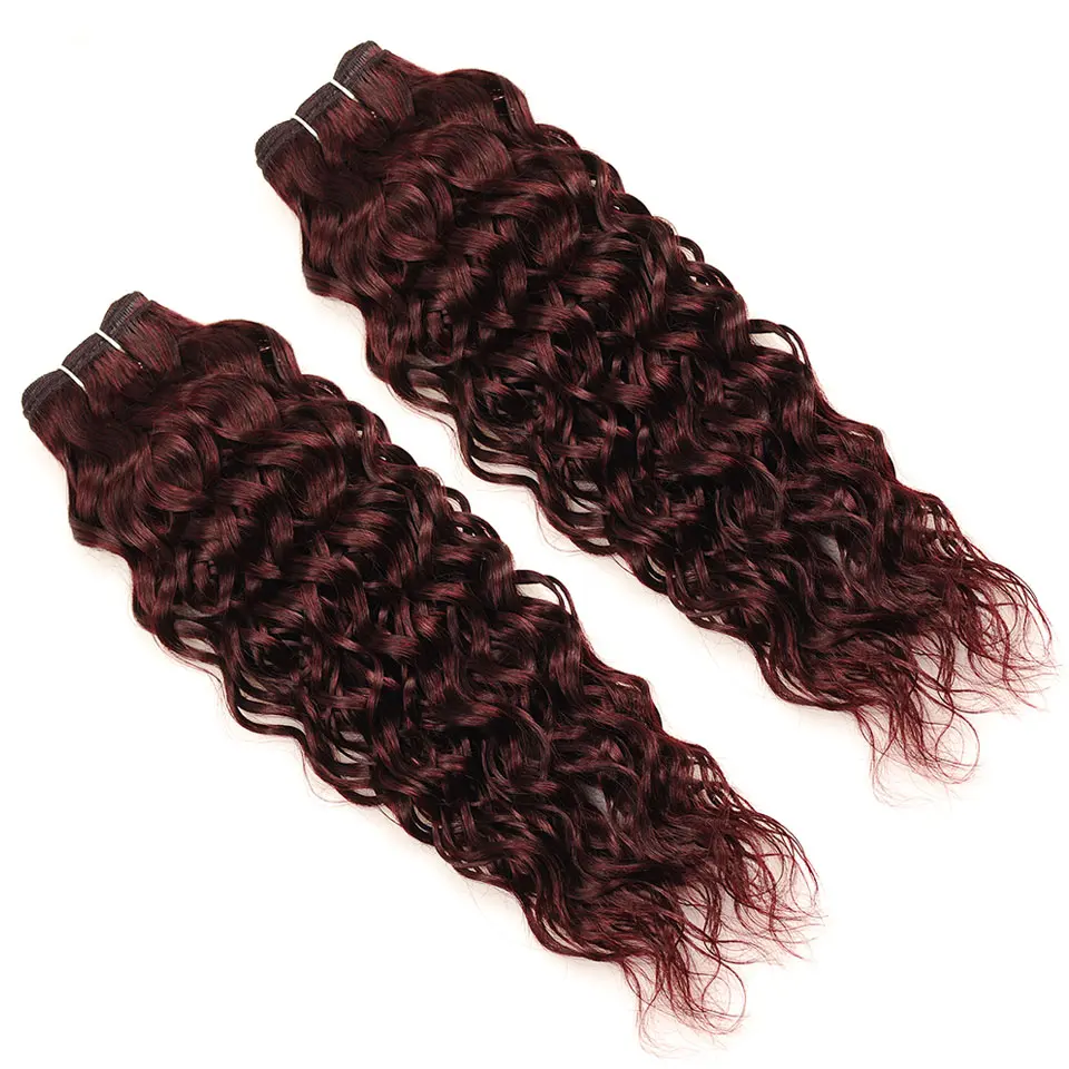 Pinshair Wine Red 4 Bundles Water Wave Peruvian Human Hair Weave Bundles Deals Burgundy Water Wave Thick Hair Extension Non Remy (19)