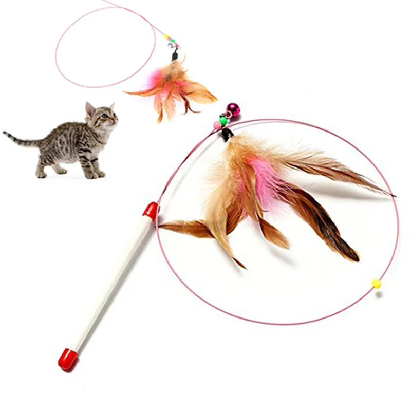 Прямая Аксессуары для собак кошек игрушки для кошек Пластиковые, стальная проволока, палочка-Дразнилка с перьями, игрушка для кошек Интерактивная