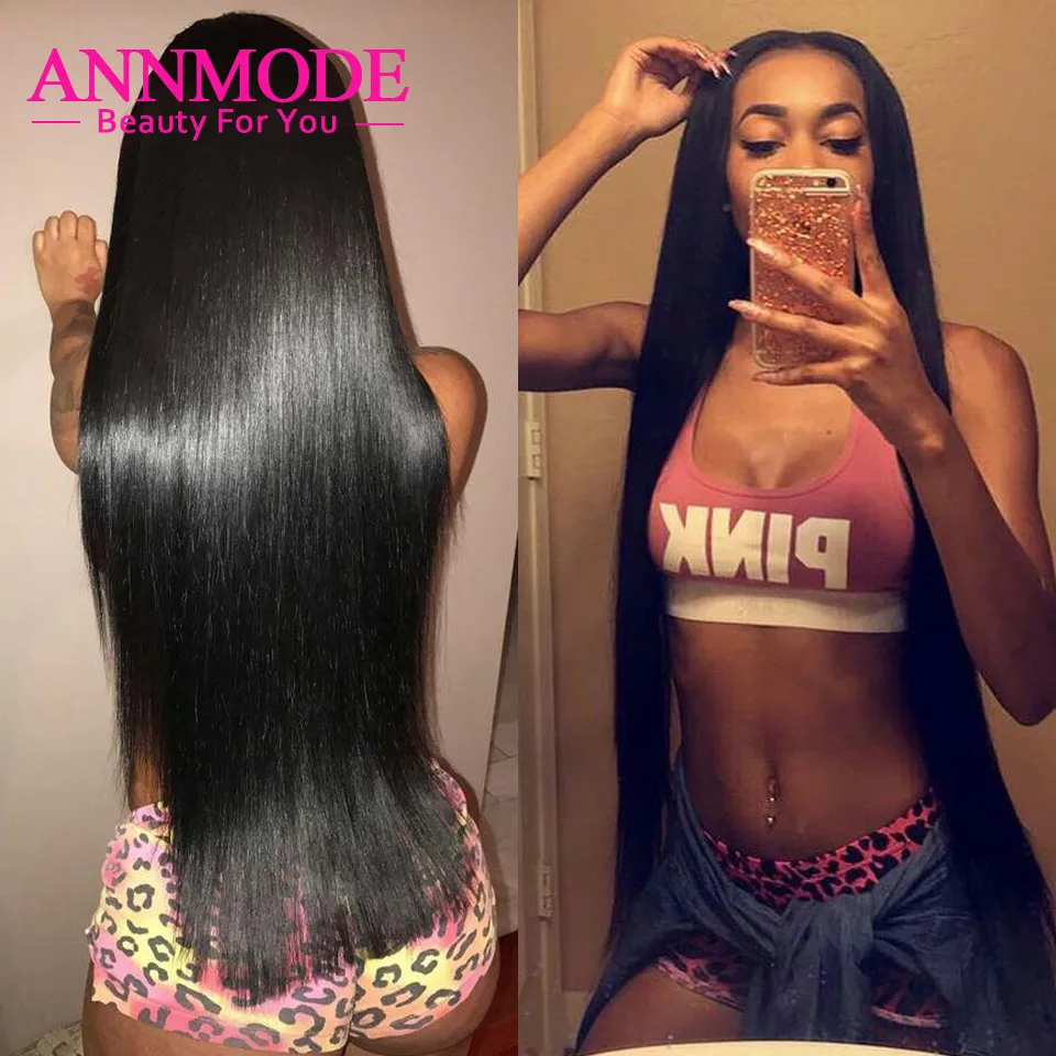 Annmode 2/3/4 Bundles Brazilian Straight Hair With Lace Closure Non Remy Hair Extensions Human Hair Bundles With Closure