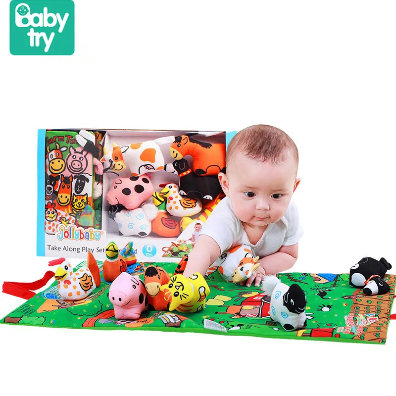 

Babytry 3D Animals Pattern Farm Doll Rustle Educational Stroller Play Mat Soft Cloth Book Baby Reading Toys For Newborn Grasping