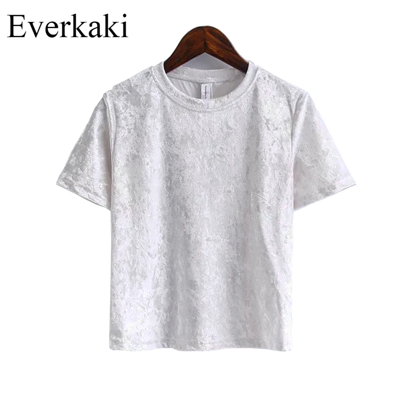 2017 Spring Women Short Sleeve T Shirt Lady Girl Velvet Shirts Solid O Neck Tops Tees