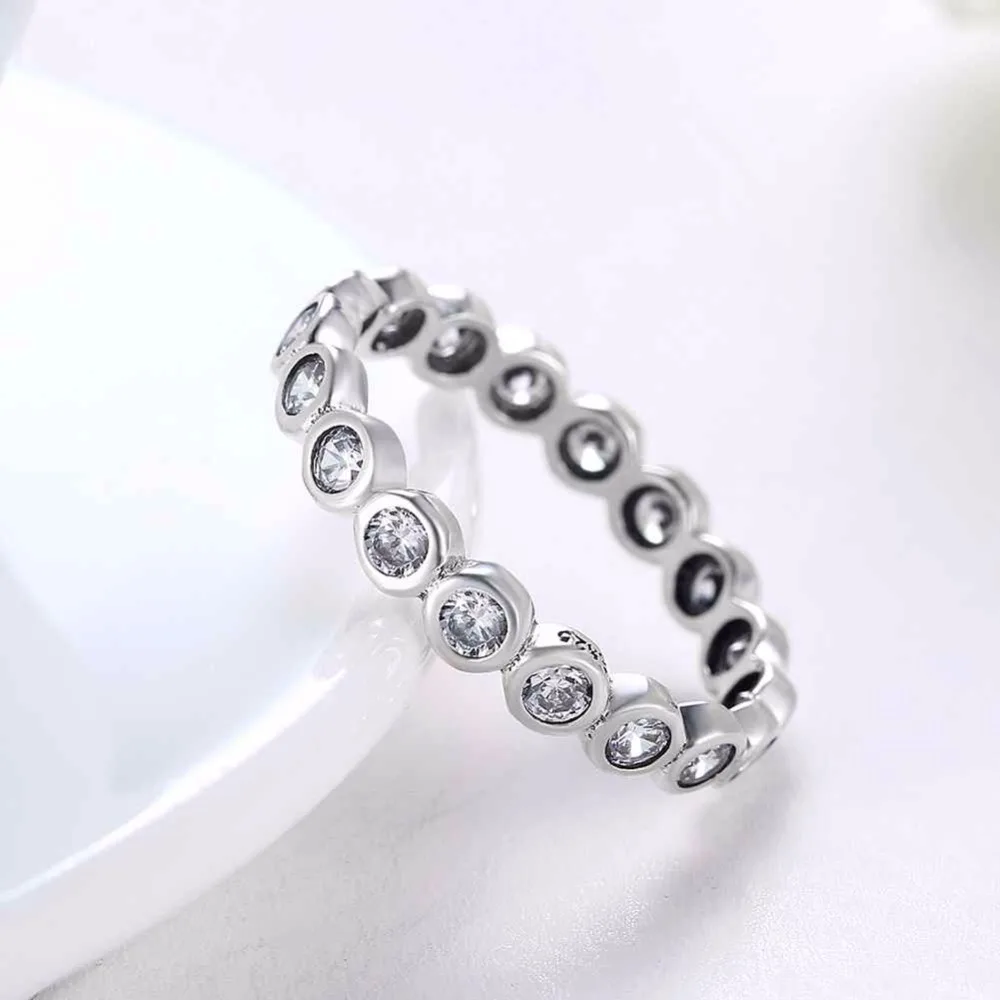 Solid 925 Sterling Silver Ring Simplicity Row Zircon Fashion OL Accessories Rings For Women Wedding Jewelry (JewelOra RI102594)