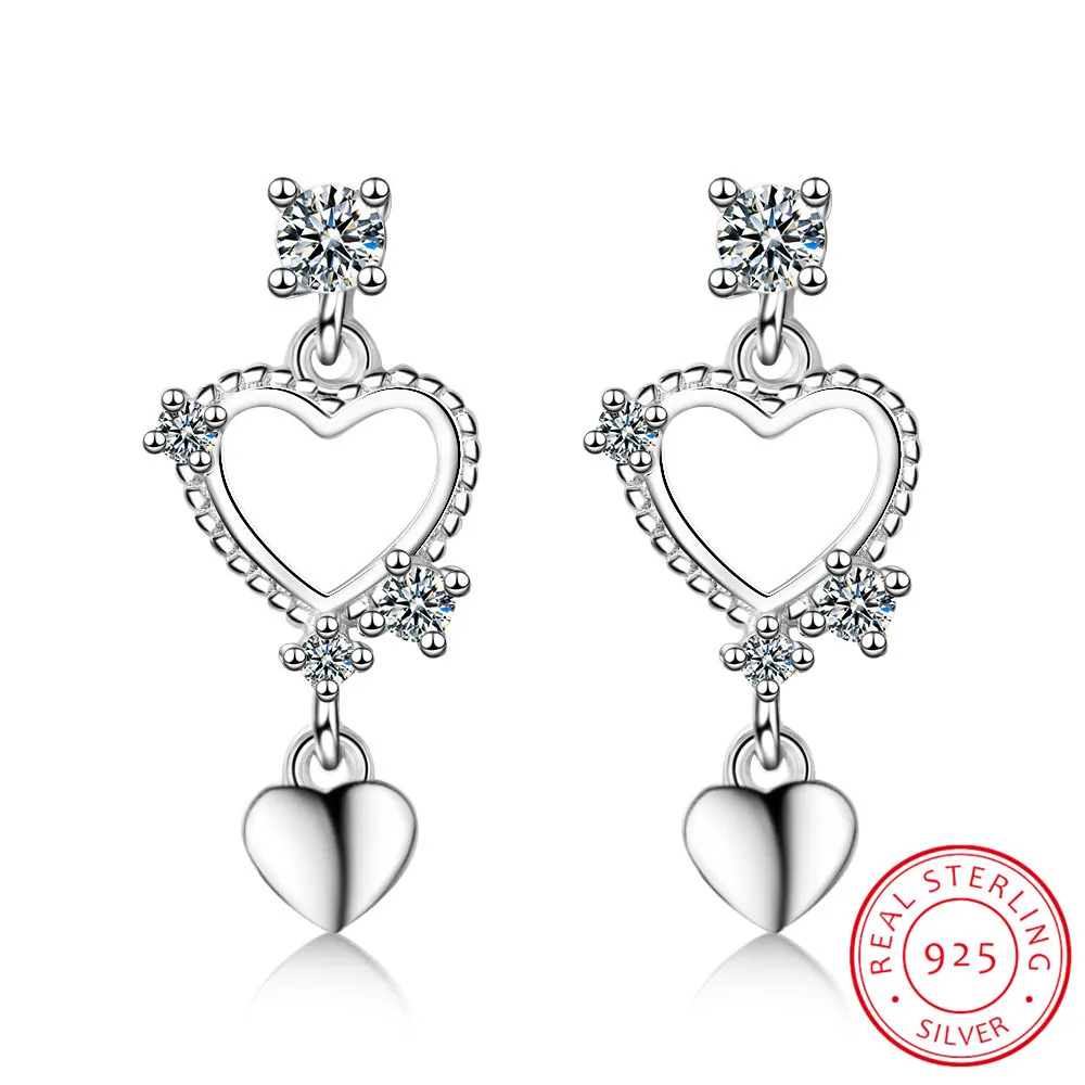 

100% 925 Sterling Silver Women Earrings Love Heart Stud Earrings Hollow Heart Stud Earrings Gift For Girls Kids Lady Jewelry