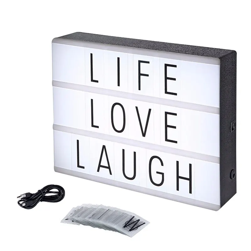 

A4 Led Night Light Box with DIY Black Letters Table Lamp Acrylic Cinematic Light Box AA Battery Or Usb Art Desk Lights Gifts