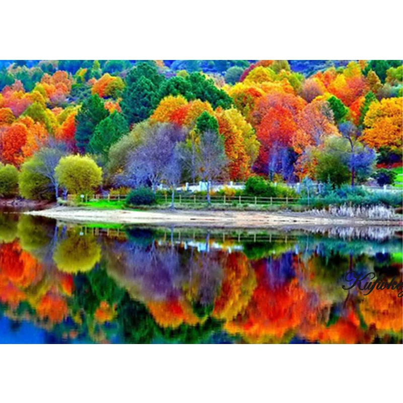 

Diy 5D Diamond Painting Autumn Pond Full Diamond Mosaic Picture Diamond Embroidery Landscape Pattern Rhinestones painting