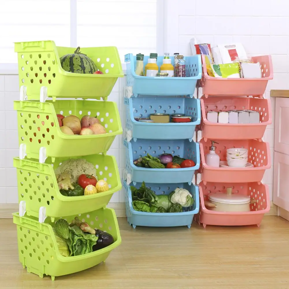 

NEW Durable Stackable Single-deck Hollow Fruit Vegetable Storage Box Colanders Strainer Kitchen Organizer Basket Shelf Racks