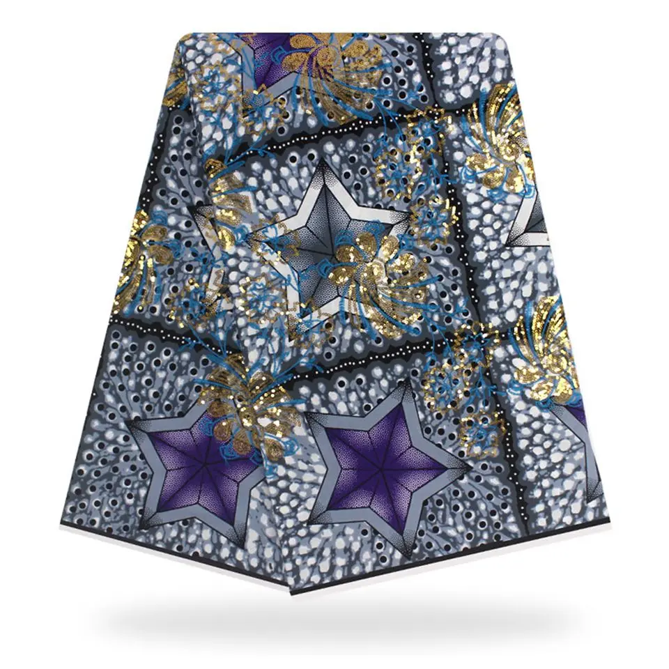 

Latest African Fabrics 100% Cotton Batiki Wax Prints Kitenge/Pagnes/Kikwembe Embroidered Sequins YXL-17