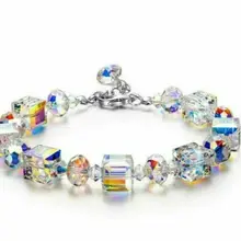 Красивый австрийский браслет с кристаллами Аврора, серебро 925 пробы, Свадебный регулируемый браслет 7-9 дюймов
