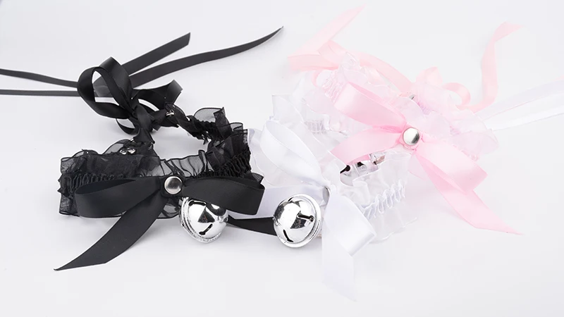 Cute Harajuku Girl Handmade Lace Up Bell Choker Silver Gold Coloured Bell Hanging Jingle Collar Kawaii Lolita Bow Ribbon Choker 11