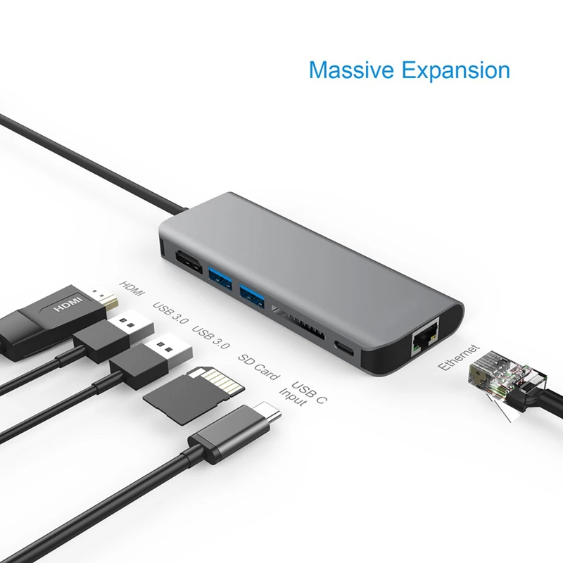 

USB C HUB Multiport Type C PD Charging RJ45 Gigabit Ethernet USB 3.0 HDMI 4K Card Reader HUB Adapter for MacBook Type C 3.1 HUB